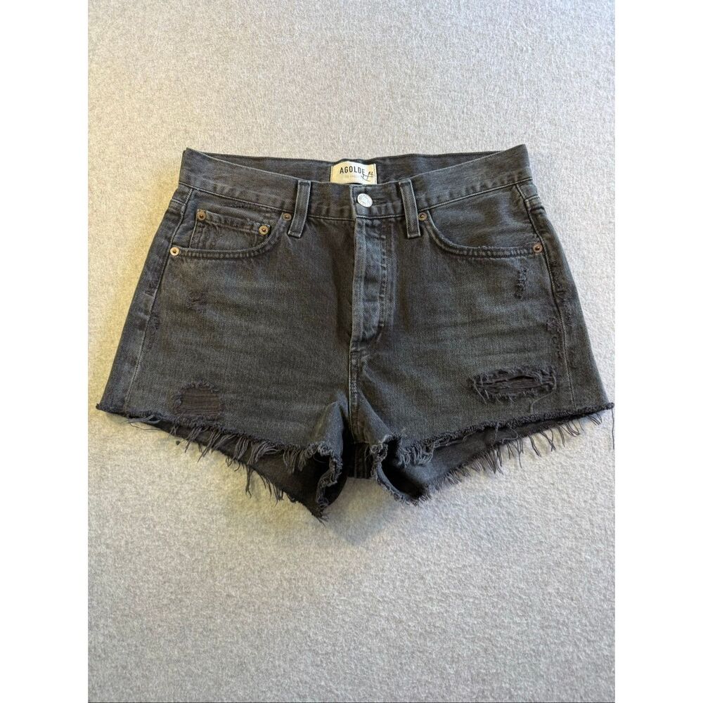 AGOLDE Black Parker Denim Distressed Festival Shorts 25